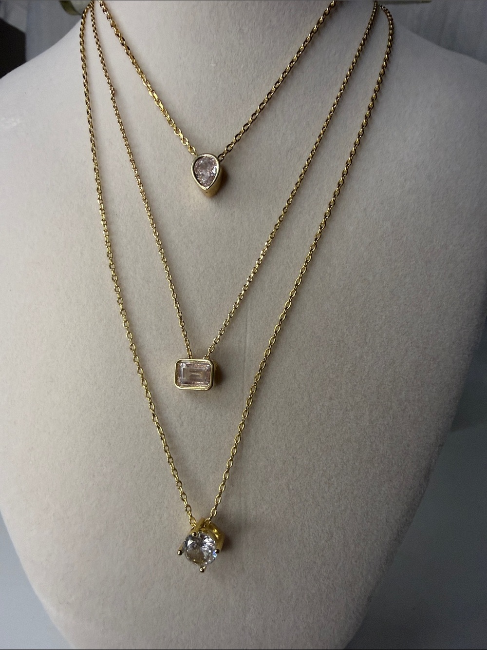 Three Layering Pendant Necklaces with Clear Stones